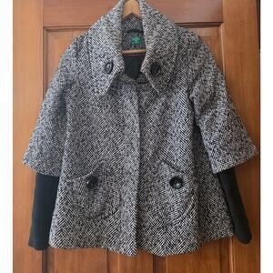 Vintage Y2K  Freeway Wool Blend Herringbone Cape Coat Sweater Sleeves Small